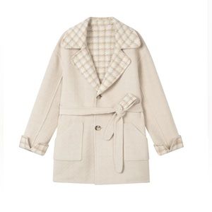 NWT Petite Studio - Edie Reversible Wool Coat - Plaid & Ivory